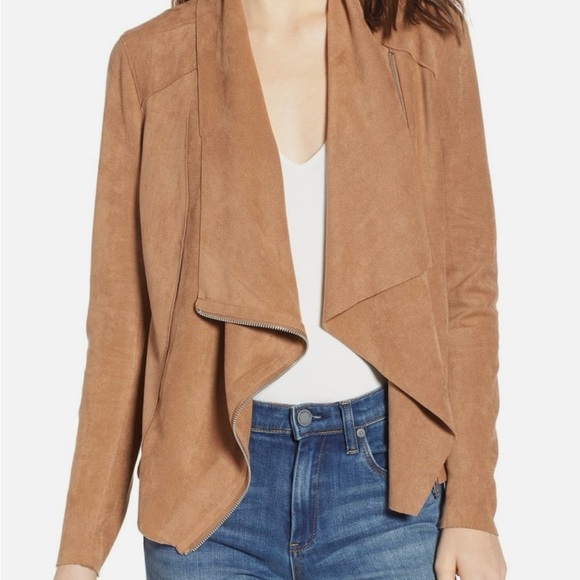 BlankNYC Womens Faux Suede Drape Front Moto Jacket Full Zip Camel Brown Size XL - Picture 1 of 9